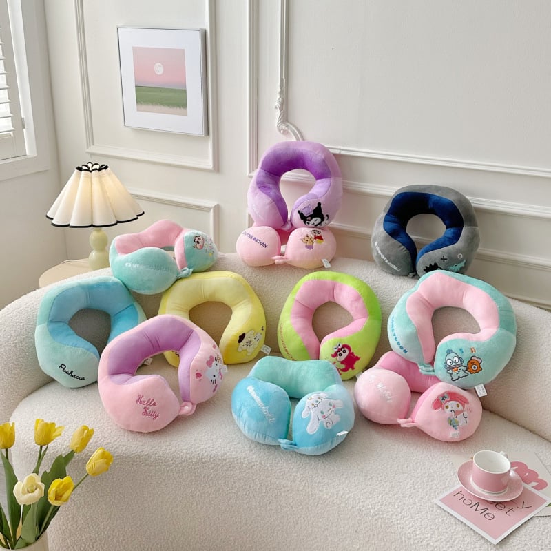 У-образна възглавница за шия с мультяшен дизайн, за офис и пътуване, пълнеж PP памук, покритие Crystal Fleece