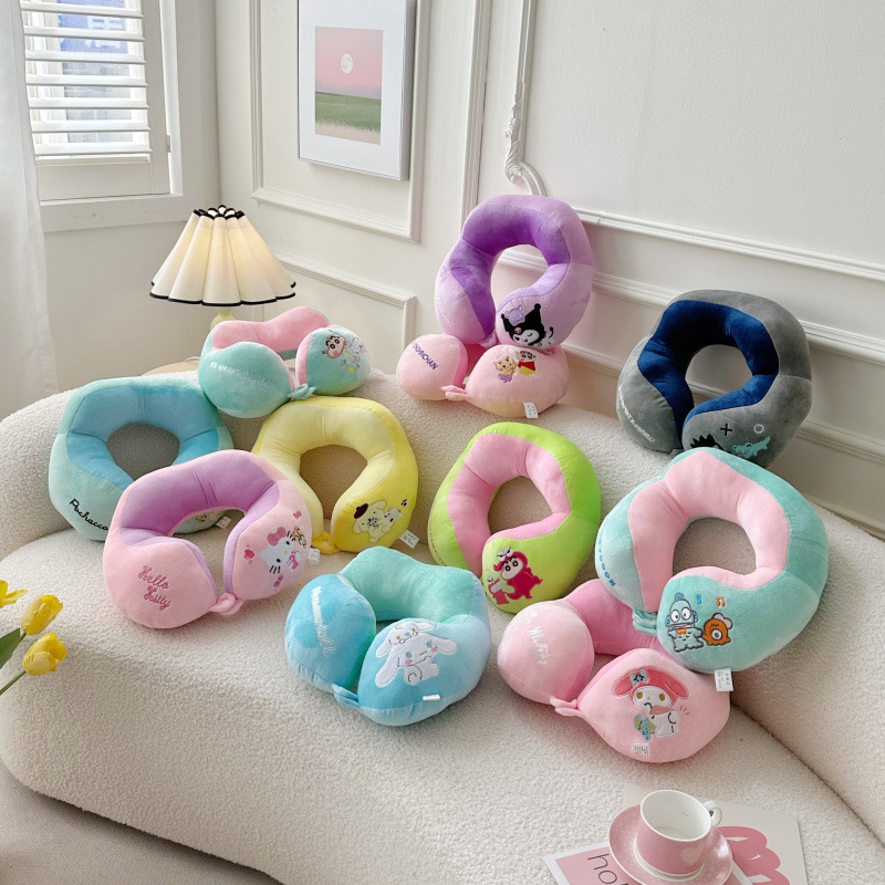 У-образна възглавница за шия с мультяшен дизайн, за офис и пътуване, пълнеж PP памук, покритие Crystal Fleece