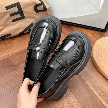 Pantofi damă Mary Jane din piele cu talpă groasă, PU partea superioară, vârf rotund, șiret în față, talpă din cauciuc