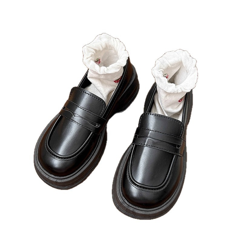 Pantofi damă Mary Jane din piele cu talpă groasă, PU partea superioară, vârf rotund, șiret în față, talpă din cauciuc