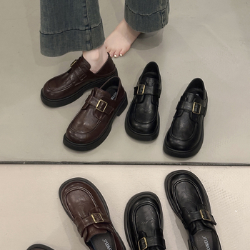 Ženske PU kožne loaferice, japanski stil, srednja visina pete 3–5 cm, gumeni potplat