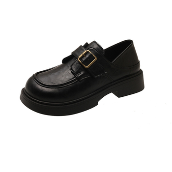 Ženske PU kožne loaferice, japanski stil, srednja visina pete 3–5 cm, gumeni potplat