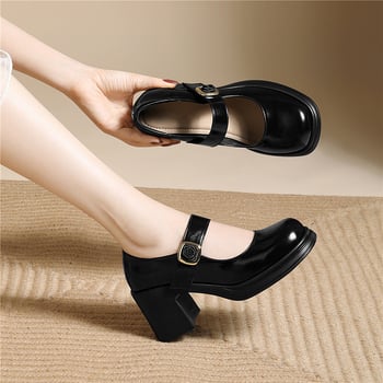 Mary Jane loafers s okruglim nosom, gornji dio od mikrovlakana, Velcro zatvaranje, visok pet 6–8 cm