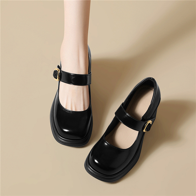 Mary Jane loafers s okruglim nosom, gornji dio od mikrovlakana, Velcro zatvaranje, visok pet 6–8 cm