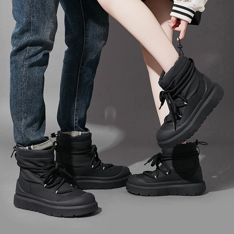 Unisex zimske čizme za snijeg s flis unutrašnjošću, vodootporne i protuklizne, gumom potplata, klinastim petama, visina do gležnja 20–28 cm