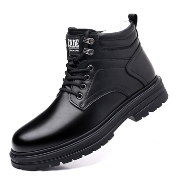 Ghete Martin pentru bărbați, căptușite cu fleece, înalte, partea superioară din piele reciclată, talpă din cauciuc, vârf rotund