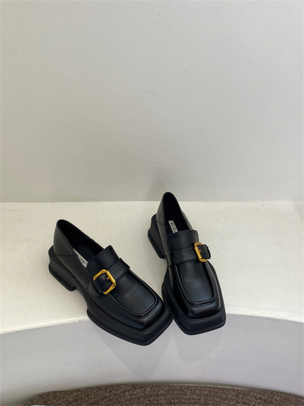 Loafers pentru femei – partea superioară PU, vârf pătrat, toc mediu (3–5 cm), toc gros, stil britanic