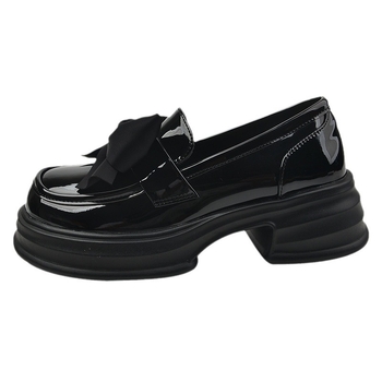 Loafers Mary Jane pentru femei cu talpă groasă, PU suprafață, vârf rotund, toc mic 1–3 cm, închidere cu șiret, talpă din cauciuc