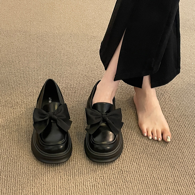 Loafers Mary Jane pentru femei cu talpă groasă, PU suprafață, vârf rotund, toc mic 1–3 cm, închidere cu șiret, talpă din cauciuc