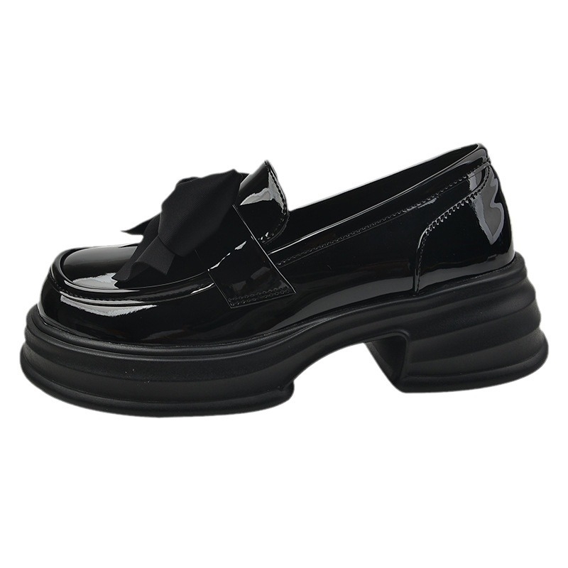 Loafers Mary Jane pentru femei cu talpă groasă, PU suprafață, vârf rotund, toc mic 1–3 cm, închidere cu șiret, talpă din cauciuc