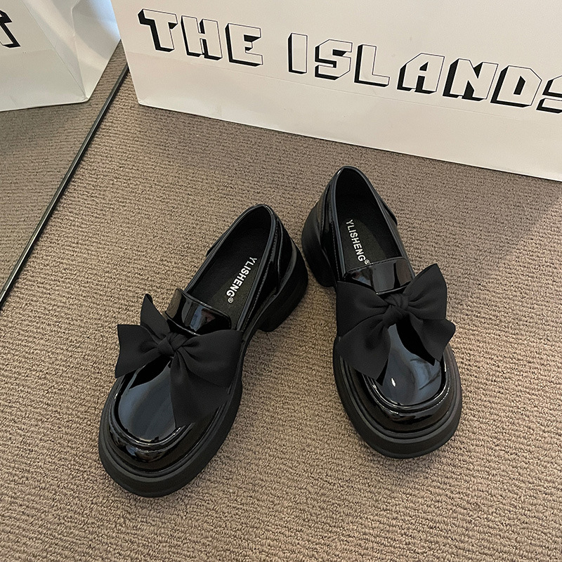 Loafers Mary Jane pentru femei cu talpă groasă, PU suprafață, vârf rotund, toc mic 1–3 cm, închidere cu șiret, talpă din cauciuc