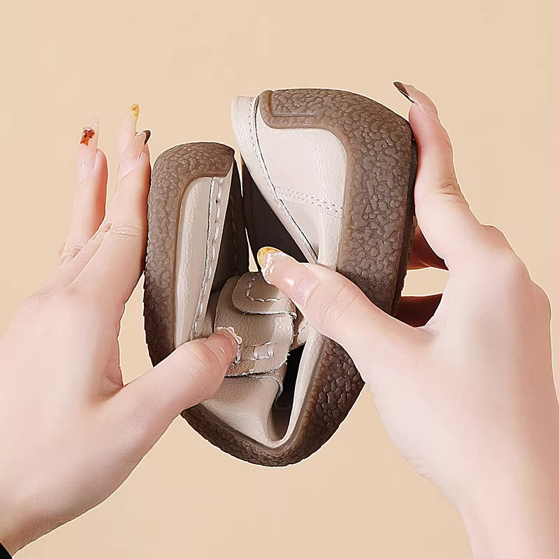 Ženske kožne loaferice, okrugli vrh, niski pet 1–3 cm, slip-on, protuklizna TPR obuća, gornji dio od dvostruke kože krave, podstava od svinjske kože, proljeće 2026