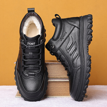 Papuci de iarnă pentru bărbați, partea superioară din piele de bovine din stratul al doilea, talpă din cauciuc