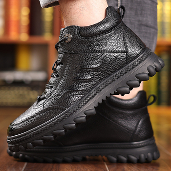 Papuci de iarnă pentru bărbați, partea superioară din piele de bovine din stratul al doilea, talpă din cauciuc