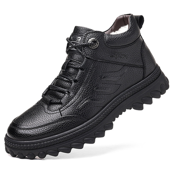 Papuci de iarnă pentru bărbați, partea superioară din piele de bovine din stratul al doilea, talpă din cauciuc