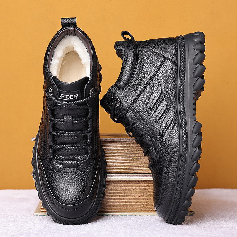Papuci de iarnă pentru bărbați, partea superioară din piele de bovine din stratul al doilea, talpă din cauciuc