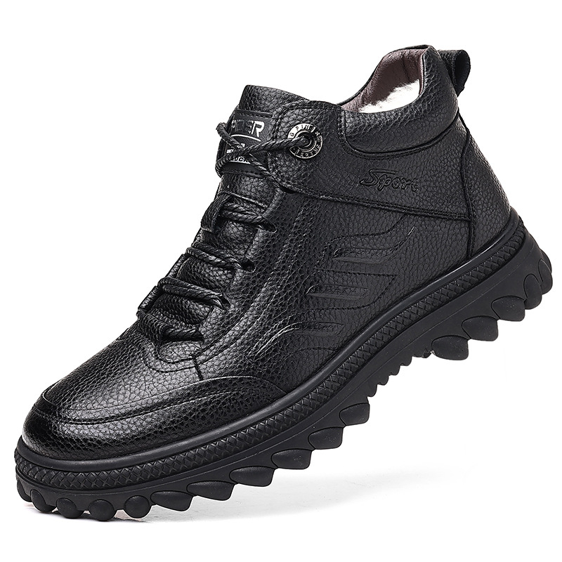 Papuci de iarnă pentru bărbați, partea superioară din piele de bovine din stratul al doilea, talpă din cauciuc