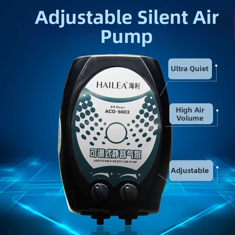 Аквариумна помпа за кислород — безшумна, с два отвора, регулируема; Hailey ACO-6604, тегло 40