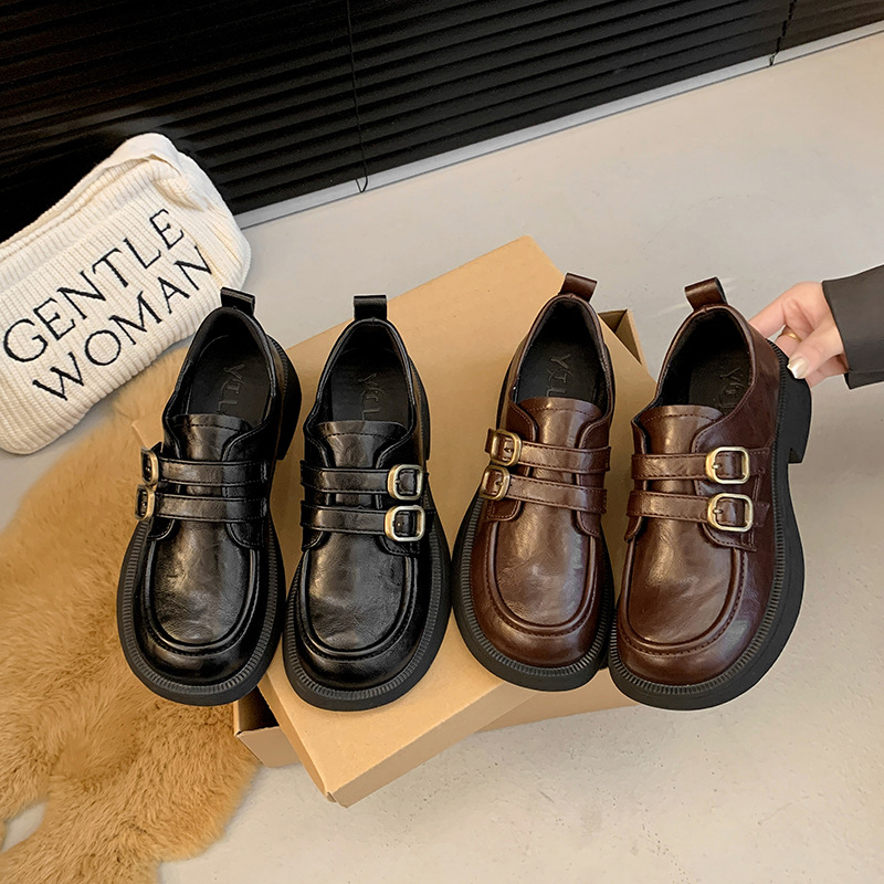 Ženske loafers s okruglom vrhom i debelim petom 1-3 cm, gornji dio PU