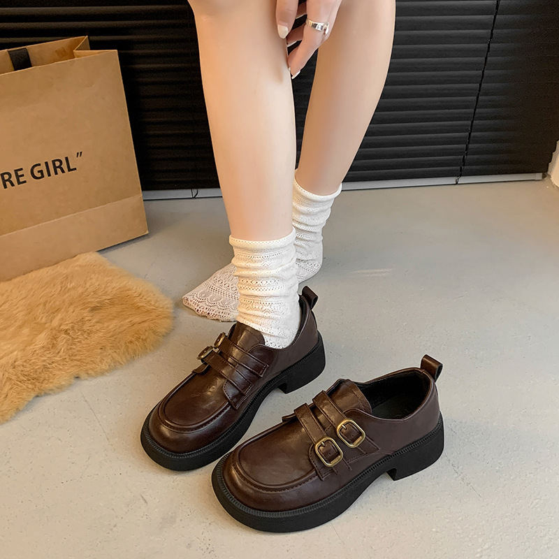 Ženske loafers s okruglom vrhom i debelim petom 1-3 cm, gornji dio PU