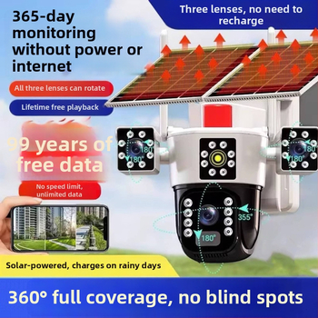 Napelemes kültéri kamera, 5V tápegység, -20°C–55°C üzemi hőmérséklet-tartomány, riasztás támogatott, beltéri és kültéri használatra egyaránt