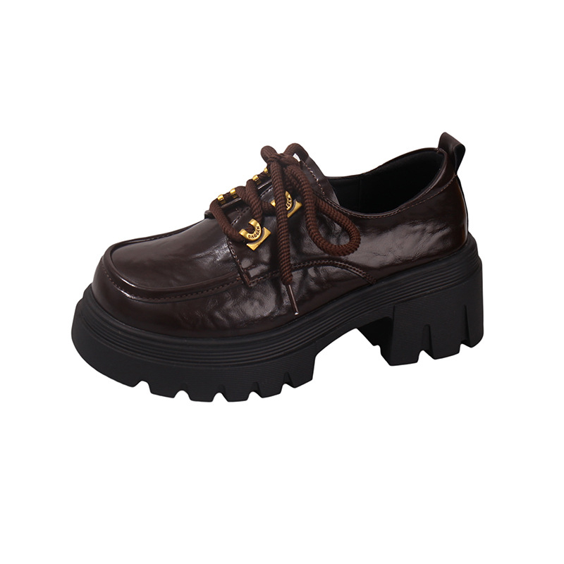 Ženske mokasine s platformom u retro engleskom stilu, PU gornji dio, okrugla špička, slip-on, proljeće-jesen
