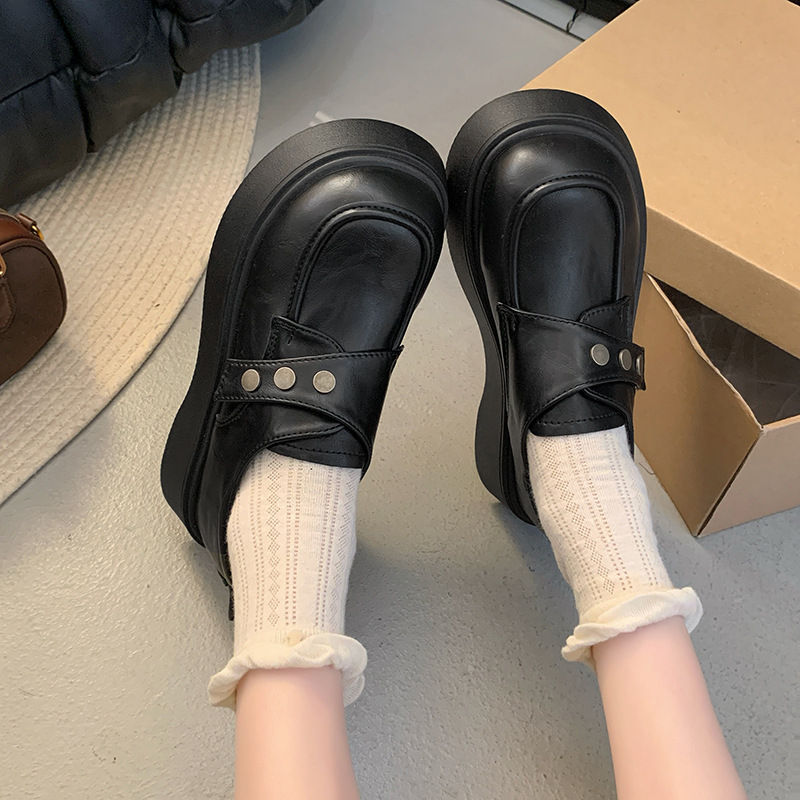 Loafers od PU gornji dio, okrugla nosnica, srednji pet 3–5 cm, Velcro kopča, britanski stil