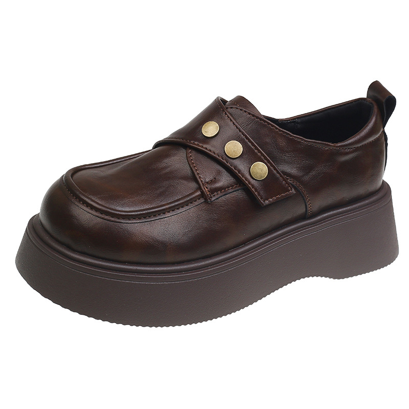 Loafers od PU gornji dio, okrugla nosnica, srednji pet 3–5 cm, Velcro kopča, britanski stil