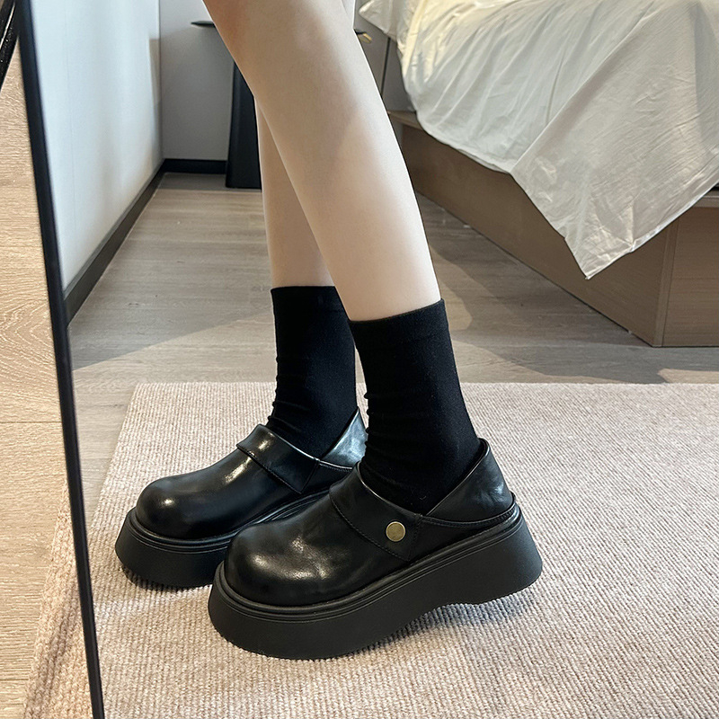 Ženske loaferice s debelim potplatom, PU gornji dio, okrugli vrh, niski đon 1–3 cm, Slip-On, gumena potplata, britanski akademski stil, casual