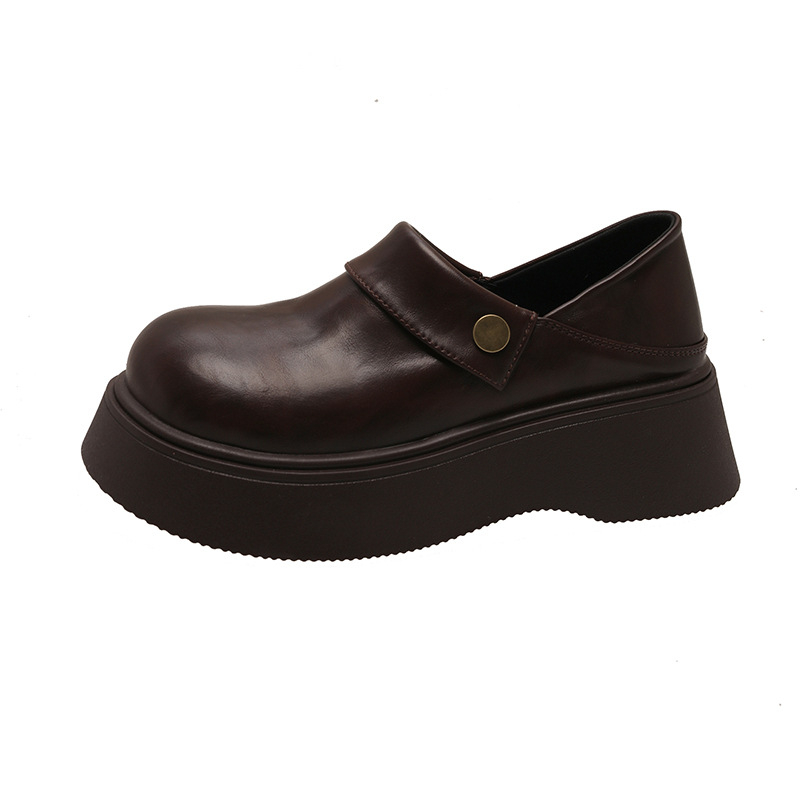 Ženske loaferice s debelim potplatom, PU gornji dio, okrugli vrh, niski đon 1–3 cm, Slip-On, gumena potplata, britanski akademski stil, casual
