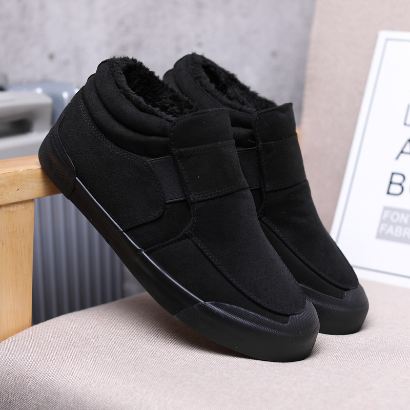 Papuci de iarnă pentru bărbați, slip-on, cu căptușeală fleece și talpă din cauciuc