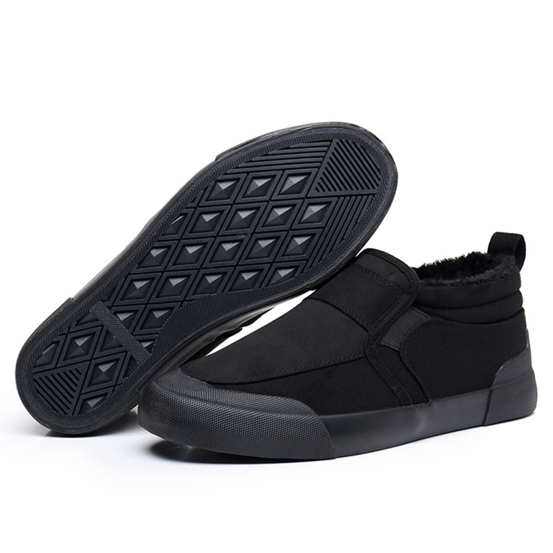 Papuci de iarnă pentru bărbați, slip-on, cu căptușeală fleece și talpă din cauciuc