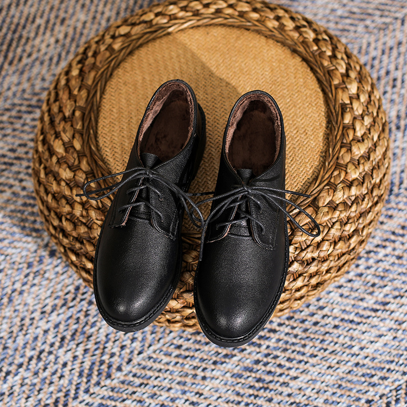 Ženske Brogue cipele s fleece podstavom, vezanje, gornji dio od mikrovlakana, okrugli vrh, srednja peta 3–5 cm