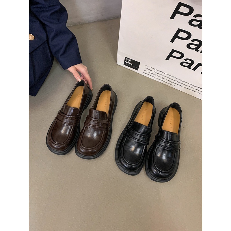 Ženske loaferice, britski retro stil, zaobljena nosnica, visina pete 3-5 cm, unutarnja mikrovlakna, gumeni potplat