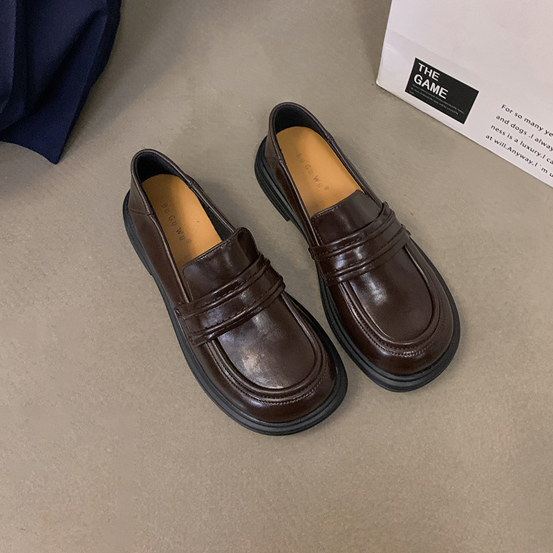 Ženske loaferice, britski retro stil, zaobljena nosnica, visina pete 3-5 cm, unutarnja mikrovlakna, gumeni potplat