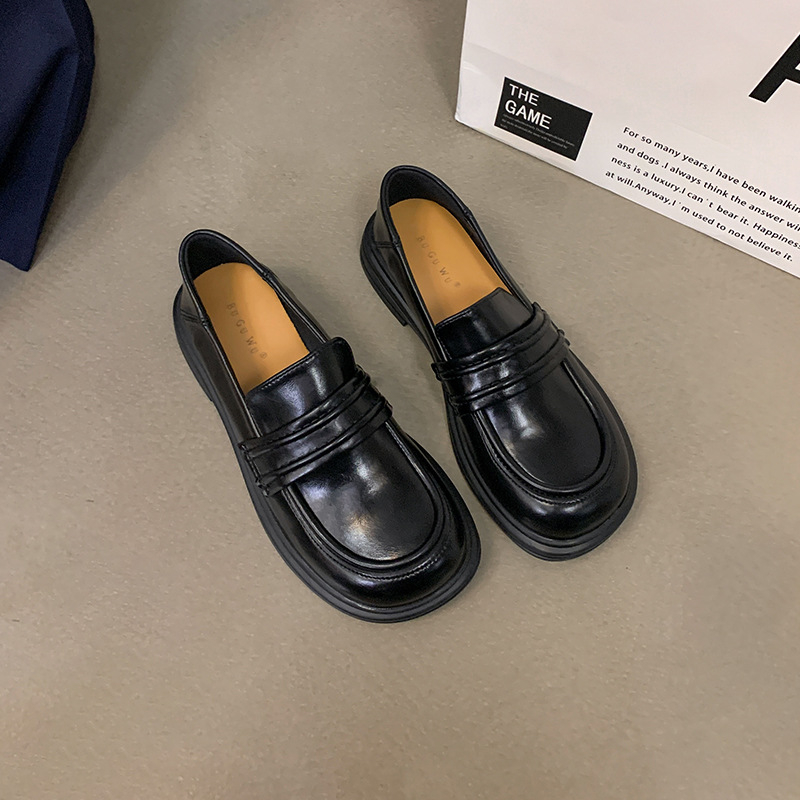 Ženske loaferice, britski retro stil, zaobljena nosnica, visina pete 3-5 cm, unutarnja mikrovlakna, gumeni potplat