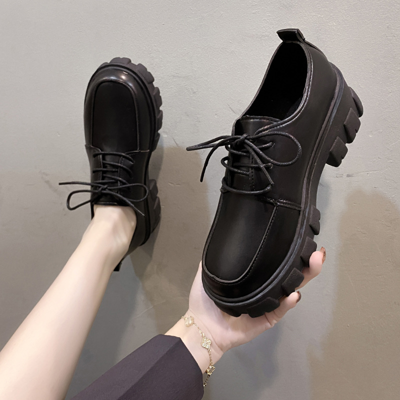 Ženske loafers s okruglom vrhom, platforma, srednje visine potpetica 3–5 cm, PU gornji dio, korejski stil