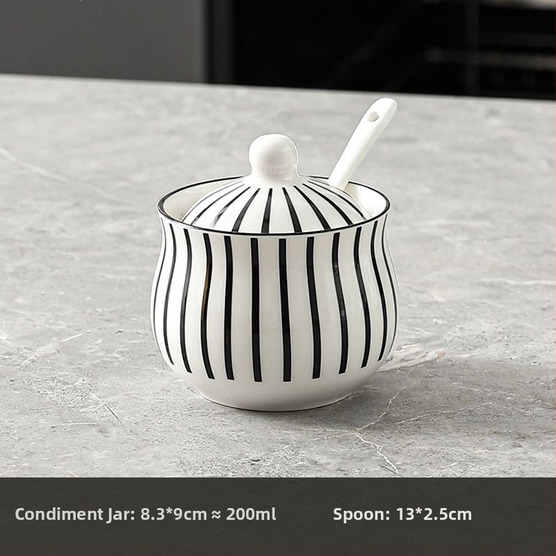 Keramički set posuda za začine u Hepburn stilu - moderan minimalistički dizajn; materijal keramika; uključuje posudice za sol, posudice za začine i posudu za ulje i čili