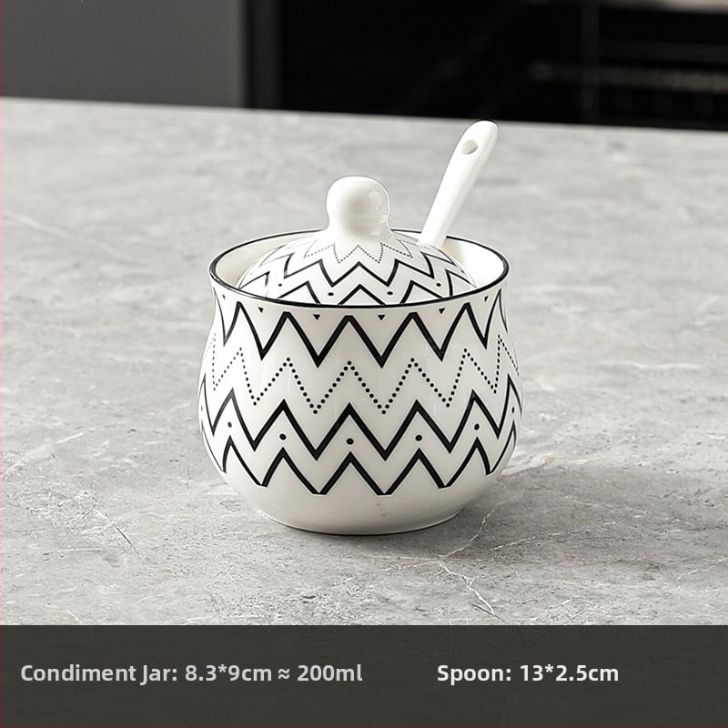 Keramički set posuda za začine u Hepburn stilu - moderan minimalistički dizajn; materijal keramika; uključuje posudice za sol, posudice za začine i posudu za ulje i čili
