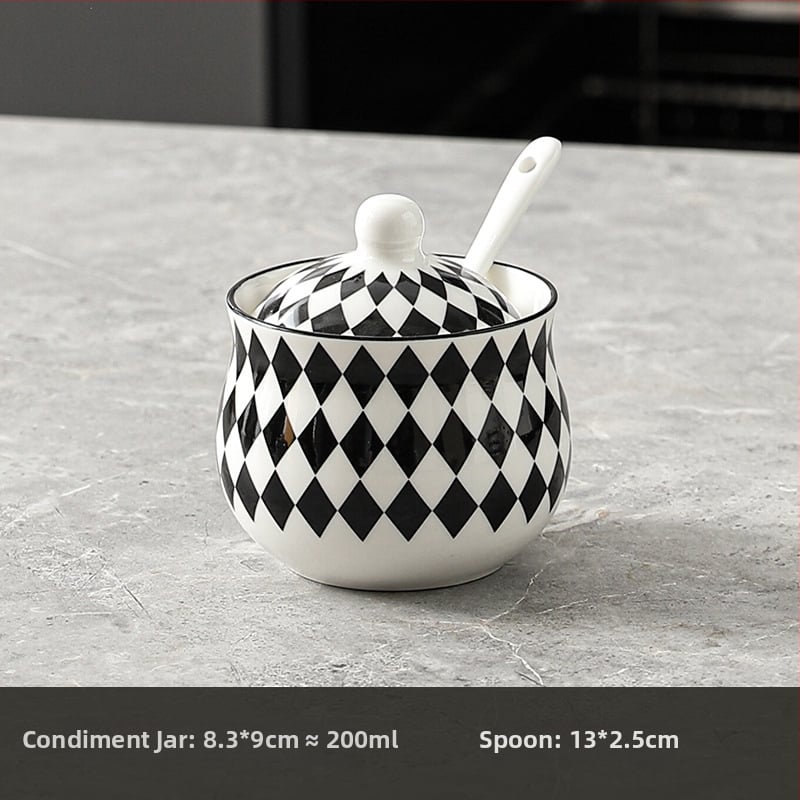 Keramički set posuda za začine u Hepburn stilu - moderan minimalistički dizajn; materijal keramika; uključuje posudice za sol, posudice za začine i posudu za ulje i čili