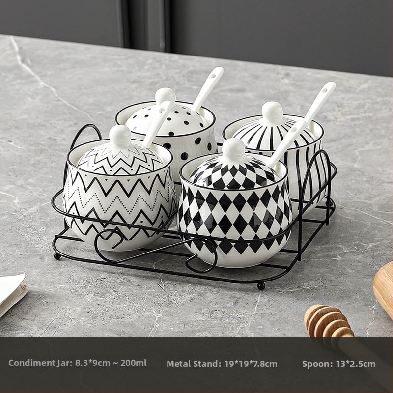 Keramički set posuda za začine u Hepburn stilu - moderan minimalistički dizajn; materijal keramika; uključuje posudice za sol, posudice za začine i posudu za ulje i čili