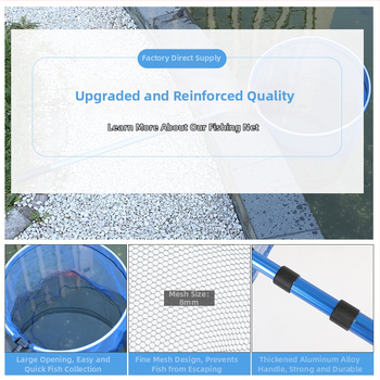 Риболовна мрежа за ръчна употреба, кръгла, преносима, алуминиева сплав, трисекция телескопична, сгъваема, устойчива на корозия фина мрежа