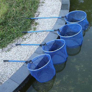 Риболовна мрежа за ръчна употреба, кръгла, преносима, алуминиева сплав, трисекция телескопична, сгъваема, устойчива на корозия фина мрежа