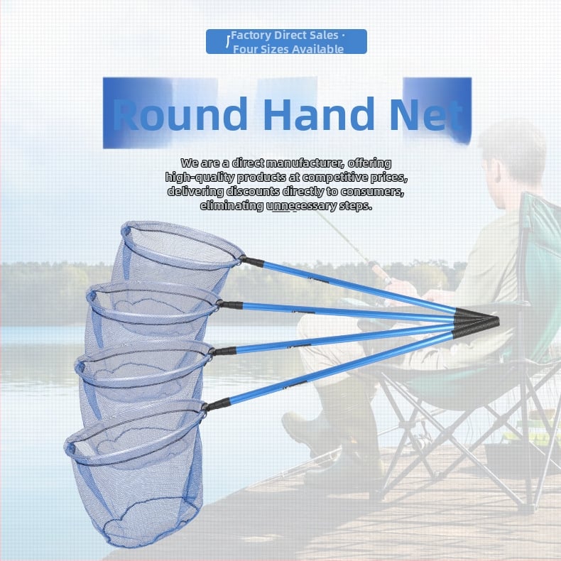 Риболовна мрежа за ръчна употреба, кръгла, преносима, алуминиева сплав, трисекция телескопична, сгъваема, устойчива на корозия фина мрежа