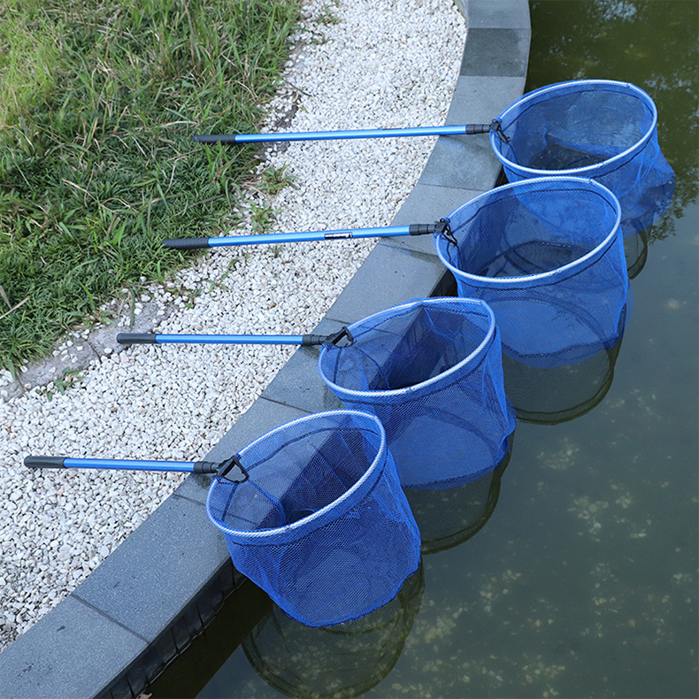 Риболовна мрежа за ръчна употреба, кръгла, преносима, алуминиева сплав, трисекция телескопична, сгъваема, устойчива на корозия фина мрежа