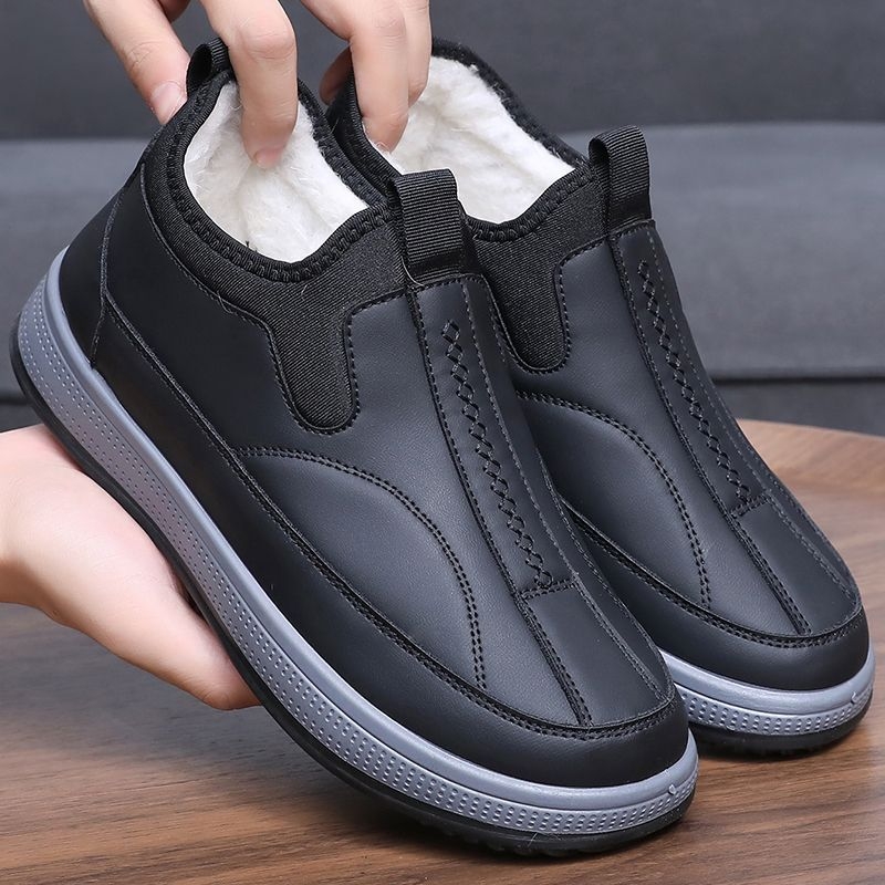 Muške zimske vodootporne čizme s protukliznom podlogom i flisom, debeli PVC đon, gornji dio od kože prvog sloja – kućne papuče