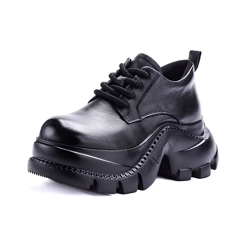Ženske kožne loaferice s debelim potplatom, vezice, okrugli vrh, platforma 6–8 cm, gornji dio od prave kože, EVA potplat