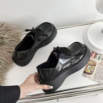 Ženske Mary Jane cipele u korejskom stilu sa uzorkom zmije, okrugli vrh, platforma 3-5 cm, Velcro kopča
