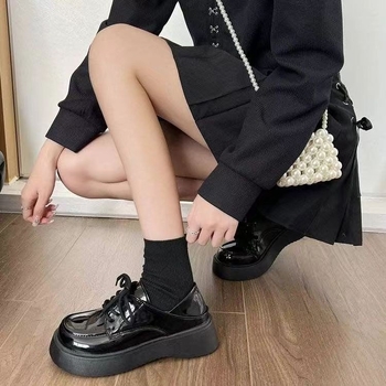 Ženske Mary Jane cipele u korejskom stilu sa uzorkom zmije, okrugli vrh, platforma 3-5 cm, Velcro kopča