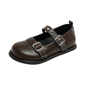 Ženske kožne cipele JK, PU gornji dio, okrugli vrh, kopča s jednim remenom, niski pet 1–3 cm